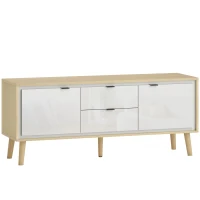 HOMCOM Mueble de TV Moderno de 2 Puertas 2 Cajones Orificios y Estantes Extraíbles 120x35x50 cm Blanco Brillo y Roble(m-1)
