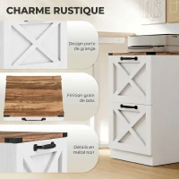 HOMCOM Caisson de Bureau avec 2 Tiroirs, Dossiers Suspendus pour Formats Lettre/A4, Style Rustique, 40x40x71cm, Blanc(m-4)