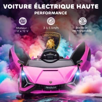 HOMCOM Voiture électrique Enfants de Sport Véhicule électrique Lamborghini Sian 12 V - V. Max. 5 Km/h avec Télécommande 2,4G Effets sonores + Lumineux Rose(m-4)