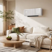 HOMCOM Chauffage mural en céramique 1000/2000W, radiateur électrique, ventilateur, thermostat, minuterie, 54x18,7x12,3cm, blanc(m-11)