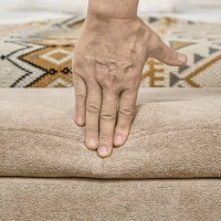 HOMCOM Bancă tapițată pentru capătul patului cu spațiu de depozitare ascuns, din lemn și poliester, 110x40x43 cm, bej(m-9)