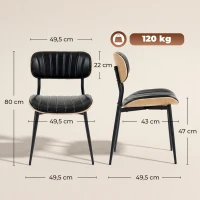 HOMCOM 2er-Set Esszimmerstühle, Stühle ohne Armlehnen, geschwungene Rückenlehne & PU-gepolsterte Sitzfläche, Schwarz(m-3)