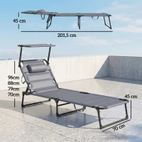 Outsunny Set 2 Lettini Prendisole Reclinabili ad Altezza Regolabile, 70x201.5x45 cm, Nero e Grigio(m-3)