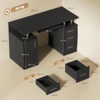 HOMCOM Escritorio de ordenador 120 x 55 cm con bandeja para teclado, 3 cajones, para dormitorio, hogar, negro(m-3)