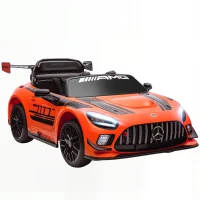 AIYAPLAY Mașină Electrică Copii 3-8 Ani Mercedes-AMG 12V cu Telecomandă, Faruri LED, Roți de Transport, Portocaliu(m-11)