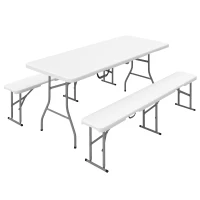 Outsunny Ensemble table pliante et bancs de pique-nique 180 cm avec poignées de transport, blanc(m-13)