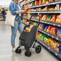 HOMCOM Trolley de compras, bolsa de 46 litros, carrinho dobrável com bolsa térmica, alça ajustável, estrutura de alumínio, cinza escuro(m-6)