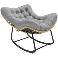 Outsunny Fauteuil à bascule de jardin pour intérieur et extérieur, rocking chair en résine tressée avec coussin moelleux, gris