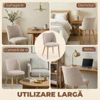 HOMCOM Set de 2 Scaune de Masă Moderne, Scaune de Bucătărie cu Tapițerie din In, Șezut Imbătut, Spătar Curbat, Picioare din Lemn de Cauciuc, Ușor de Asamblat, Alb Crem(m-8)