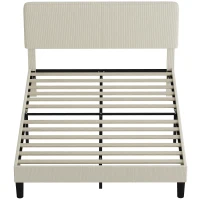 HOMCOM Cadru de Pat 140x200 cm cu Tăblie Tapițată Reglabilă pe Înălțime și Șipci, Catifea Canelată, Gri(m-12)
