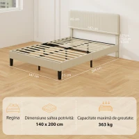 HOMCOM Cadru de Pat 140x200 cm cu Tăblie Tapițată Reglabilă pe Înălțime și Șipci, Catifea Canelată, Gri(m-3)