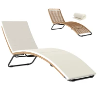 Outsunny Bain de soleil en résine tressée transat de jardin design en S courbe naturelle structure robuste acier coussin crème(m-12)