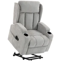 HOMCOM Fotoliu Ridicător Electric cu Masaj și Încălzire, Fotoliu Relax Electric din Chenille, Tetieră Rabatabilă, Gri Deschis(m-1)