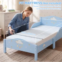 AIYAPLAY Lit Enfant 70 x 140 cm, Lit pour Enfant avec Barrière de Sécurité et Sommier à Lattes en Bois, Motif Nuage, Bleu(m-8)