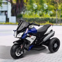 HOMCOM Motocicletă Electrică pentru Copii 3-5 Ani Max. 25kg cu Lumini, Muzică, Baterie 6V și Viteză 3km/h, 86x42x52 cm, Albastră(m-10)