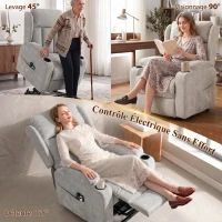 HOMCOM Fauteuil Releveur Électrique Massage et Chauffage, Fauteuil Relax Électrique en Chenille, Appui-tête Pliable, Gris Clair(m-6)