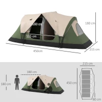 Outsunny Tienda de Campaña Plegable con 2 Habitaciones y Bolsa de Transporte Impermeable  450x215x180 cm Verde Oliva y Marrón(m-3)