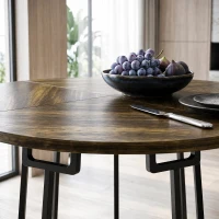 HOMCOM Dining Table Space Saving Kitchen Table Spliced Tabletop Conical Metal Base 120 cm Round Rustic Brown(m-9)