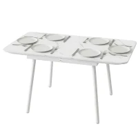 Outsunny Table de Jardin Rectangulaire pour 4-6 Personnes, Plateau en WPC et Cadre en Métal, Pieds Réglables, 140x80x75cm, Blanc(m-13)