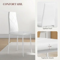 HOMCOM Set de 6 Scaune de Dining Moderne cu Spătar Înalt din Piele Ecologică și Oțel, 41x50x97 cm, Alb(m-6)