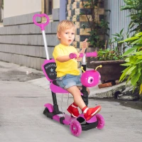 HOMCOM 3 en 1 Patinete para Niños de +18 Meses Scooter de 3 Ruedas con Asiento Extraíble Manillar Mango de Empuje Altura Ajustable 62x25x72,5 cm Rosa(m-9)
