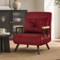 HOMCOM Poltrona Letto Imbottita 3 in 1 con Schienale Reclinabile in 5 Posizioni e Cuscino, 63x73x81 cm, Rosso Vino(m-9)