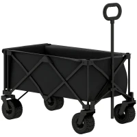 Outsunny Carrito de Jardín Plegable con Ruedas Grandes Todo Terreno y Mango Ajustable Carga 100 kg para Campaña Compra Negro(m-1)