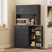 HOMCOM Credenza alta da cucina con 6 ante, piano di lavoro e stazione di ricarica, nero(m-11)