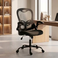 HOMCOM Silla de Oficina Ergonómica, Sillón de Malla, Reposabrazos Abatibles, Altura Ajustable, Función de Inclinación, Negra(m-11)