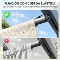 Outsunny Cubierta para Techo Retráctil de 2,5x2,55m para Pérgola 3x3 Tela de Repuesto con 10 Orificios de Drenaje Crema(m-7)