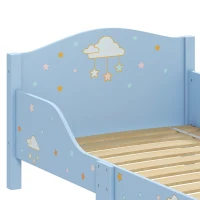 AIYAPLAY Lit Enfant 70 x 140 cm, Lit pour Enfant avec Barrière de Sécurité et Sommier à Lattes en Bois, Motif Nuage, Bleu(m-11)