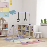 HOMCOM Barra de Gimnasia para Niños Altura Ajustable en 5 Niveles y Anillos Entrenamiento de Gimnasia Plegable en Casa Púrpura(m-10)