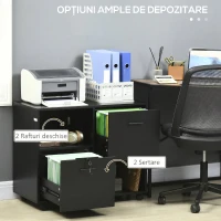 Vinsetto Dulap de Birou cu 2 Sertare pentru Dosare si Rafturi Deschise din PAL, Manere din Otel, Roti cu Blocare, 80x40x66cm, Negru(m-5)
