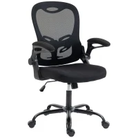 HOMCOM Cadeira de Escritório Ergonômica Cadeira de Escritório em Malha Apoios de Braço Rebatíveis Altura Ajustável Função de Balanço Preta(m-12)