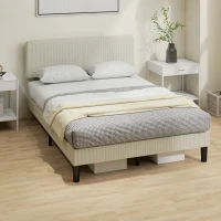 HOMCOM Cadru de Pat 140x200 cm cu Tăblie Tapițată Reglabilă pe Înălțime și Șipci, Catifea Canelată, Gri(m-10)