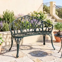 Outsunny Banc de jardin en aluminium moulé, banc extérieur 2 places avec dossier tulipe, assise florale, 99x57x78cm, vert antique(m-17)