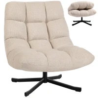 HOMCOM Armlehnloser Wohnzimmersessel, 360° drehbar, wasserabweisender Chenille-Stoff, breite Sitzfläche, 75 x 95 x 90 cm, Creme(m-8)