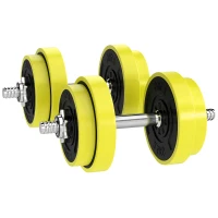 HOMCOM 20KGS 2-In-1 Dumbbell & Barbell Adjustable Set Strength Muscle Exercise Fitness Plate Bar Clamp Rod Home Gym Sports Area, Yellow(m-1)