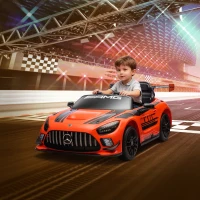 AIYAPLAY Mașină Electrică Copii 3-8 Ani Mercedes-AMG 12V cu Telecomandă, Faruri LED, Roți de Transport, Portocaliu(m-2)
