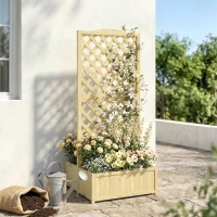 Outsunny Jardinière avec Treillis Carré Potager Bois Pliable Double Bac à Fleurs pour Plantes Grimpantes 73 x 70 x 170 cm Naturel(m-2)