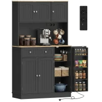HOMCOM Hoher Küchenschrank, Küchenschrank, Ladestation, 6 Türen, Arbeitsfläche, Gewürzhalter, 100x40x173cm, schwarz(m-8)