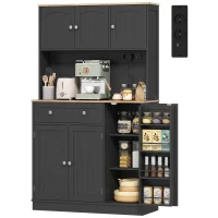 HOMCOM Hoher Küchenschrank, Küchenschrank, Ladestation, 6 Türen, Arbeitsfläche, Gewürzhalter, 100x40x173cm, schwarz(m-7)