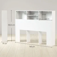 HOMCOM Cabeceira de Cama 140 cm com Arrumação e 4 Compartimentos Abertos para Quarto Branca(m-3)