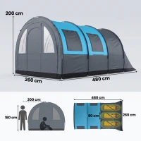 Outsunny Tienda de Campaña Plegable para 3 Personas con 2 Habitaciones y Bolsa de Transporte Impermeable 480x260x200 cm Gris(m-3)
