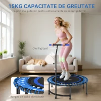 SPORTNOW Trambulină Fitness Ø145 cm cu Ghidon Reglabil pe 5 Poziții, 36 Arcuri Bungee și Capacitate 200 kg, Albastru(m-5)