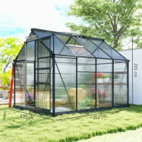Outsunny Seră din Policarbonat, Seră Exterioară Durabilă cu Cadru din Aluminiu, Ușă și Fereastră pentru Ventilație, 6,2'x8,3'x6,6' Gri(m-3)
