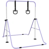 HOMCOM Barra de Gimnasia para Niños Altura Ajustable en 5 Niveles y Anillos Entrenamiento de Gimnasia Plegable en Casa Púrpura(m-11)