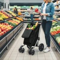 HOMCOM Carrinho de compras, bolsa de 46 litros, carrinho dobrável com bolsa térmica, alça ajustável, estrutura de alumínio, Preto(m-2)