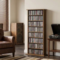 HOMCOM CD- und DVD-Aufbewahrung mit 8 Fächern und 6 verstellbaren Einlegeböden, Kapazität max. 360 CD/185 DVD und Blu-ray, Nussbaum(m-6)
