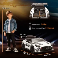 AIYAPLAY Auto Electric pentru Copii de 3-8 Ani Mercedes-AMG 12V cu Telecomandă, Faruri LED, Roți pentru Transport, Alb(m-3)